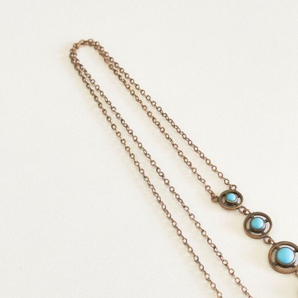 Antique Yellow Gold Filled Blue Robin's Egg Enamel Graduated Drop Necklace 17" - Picture 6 of 13